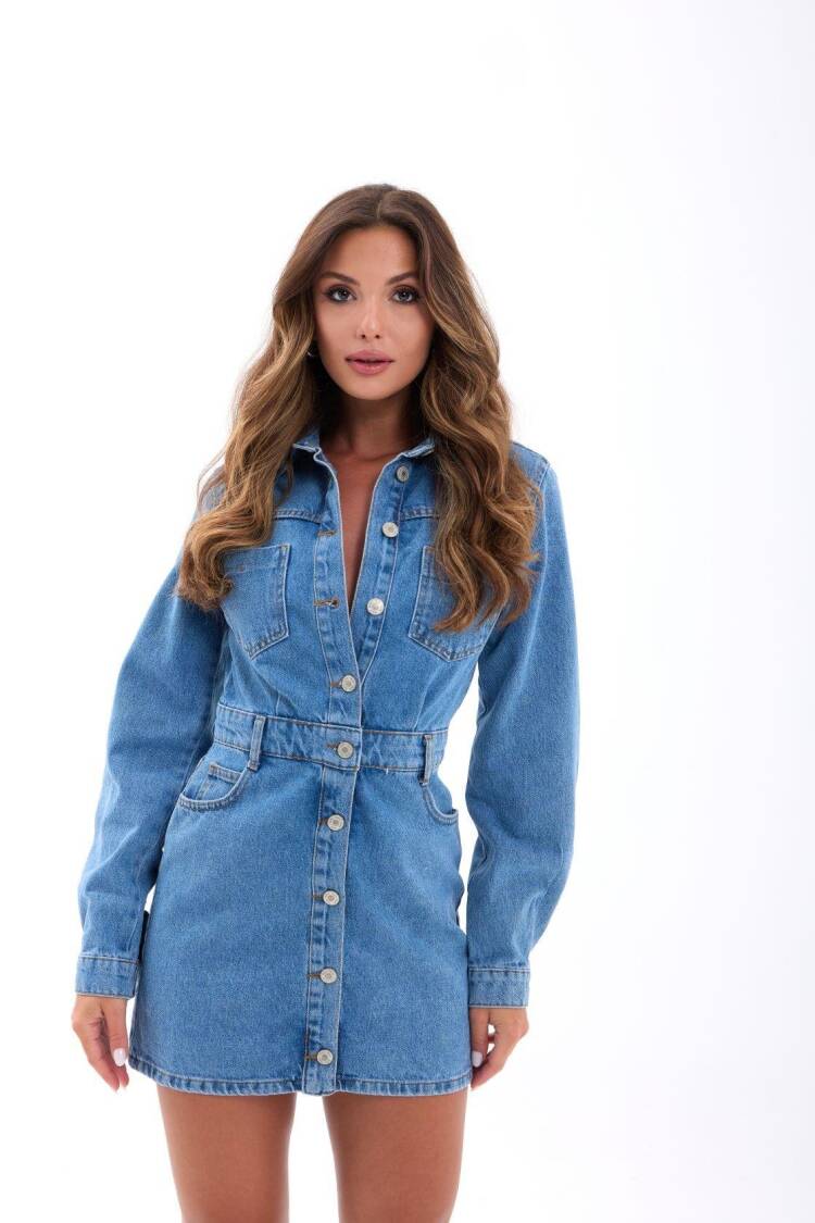 Blue Casual Streetwear Sexy Shirt Dress - Brand: Fame - Women's Clothing Wholesale - Globality Store