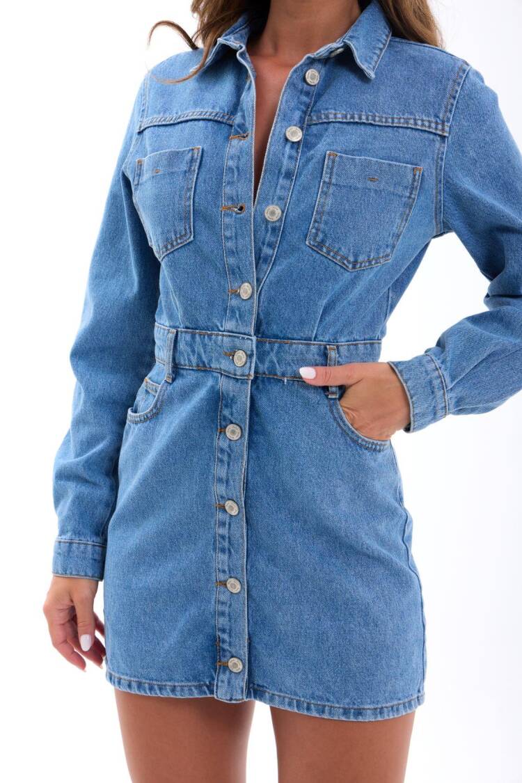 Blue Casual Streetwear Sexy Shirt Dress