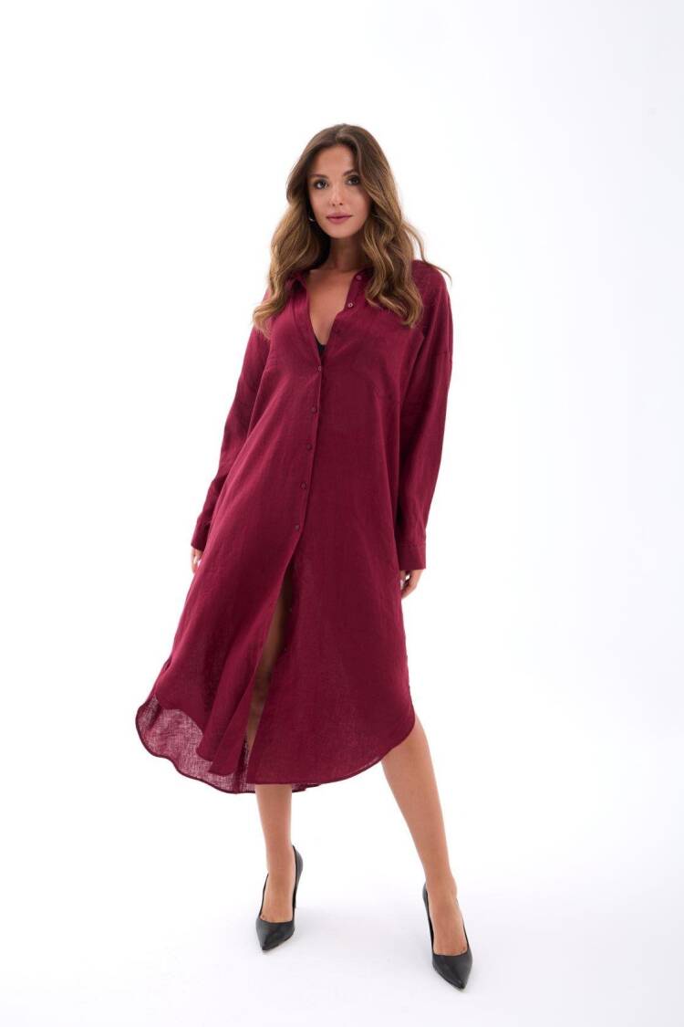 Shirt Dress With Notched Neck