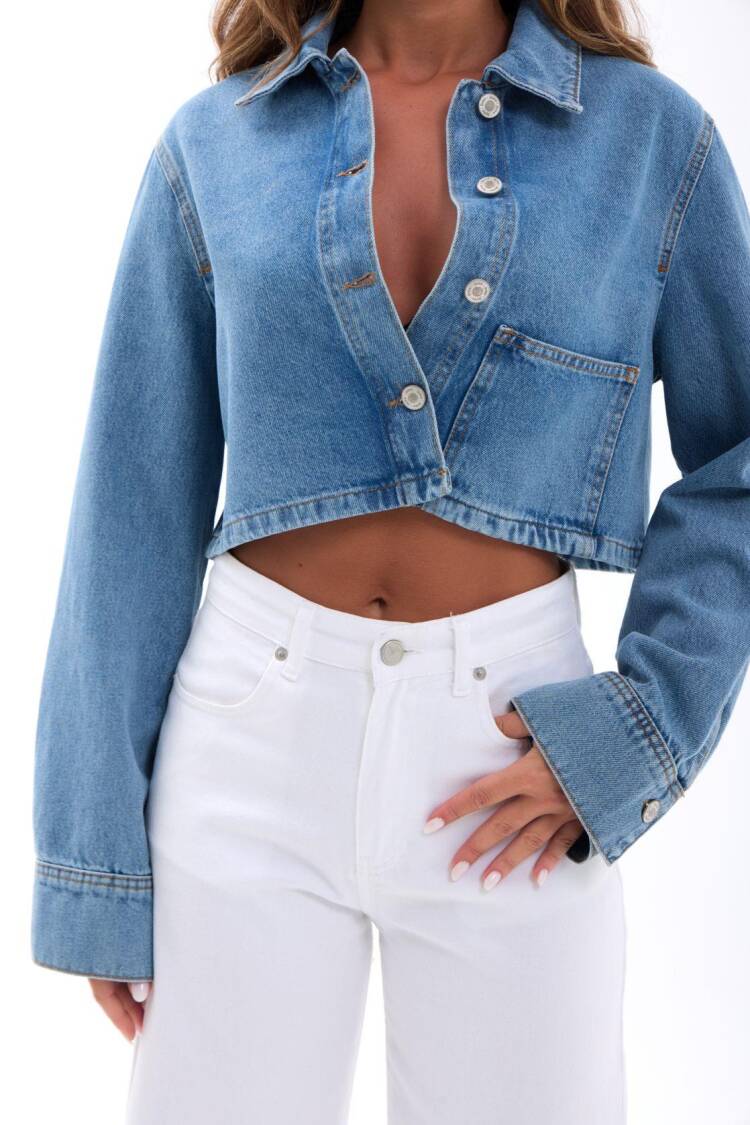 Blue Denim Jacket - Oversized Trucker Crop