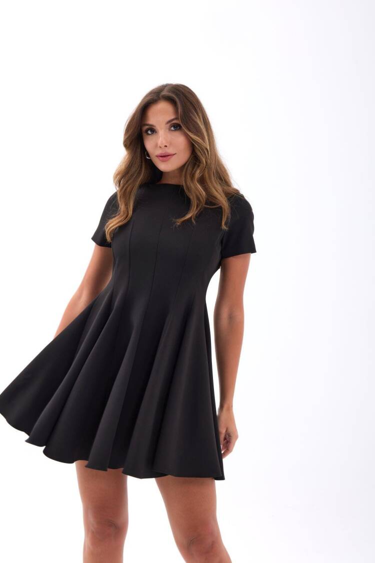 Black Skater Mini Dress With Short Sleeves