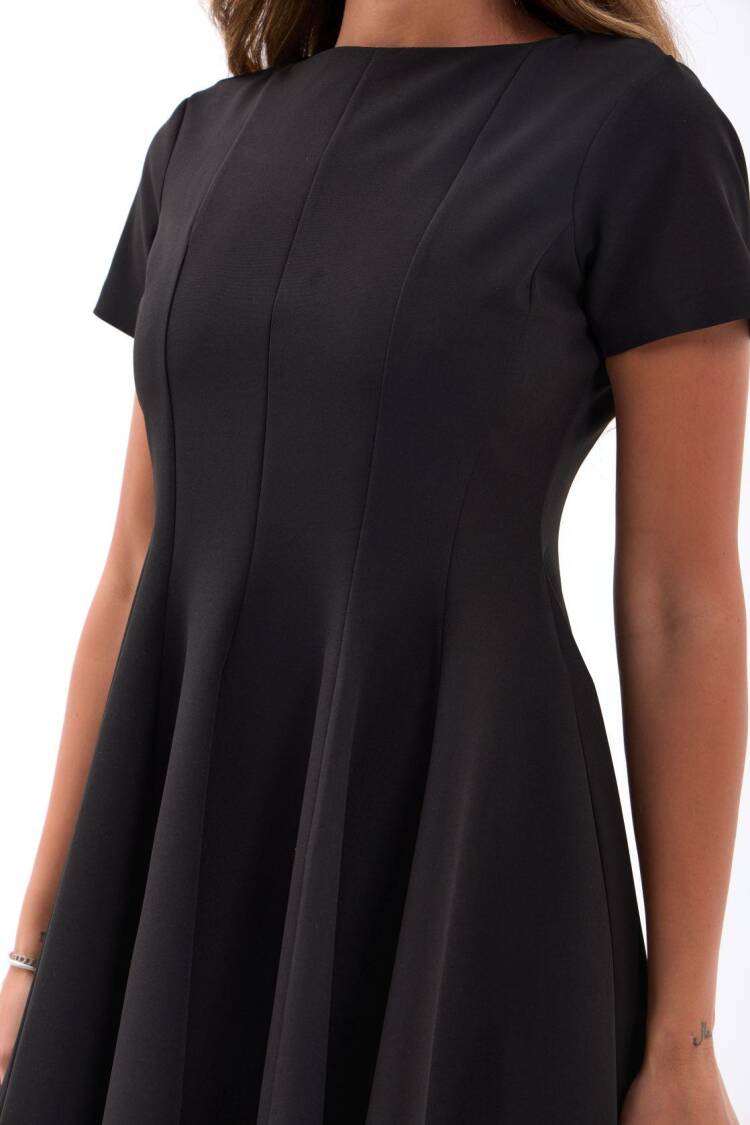 Black Skater Mini Dress With Short Sleeves