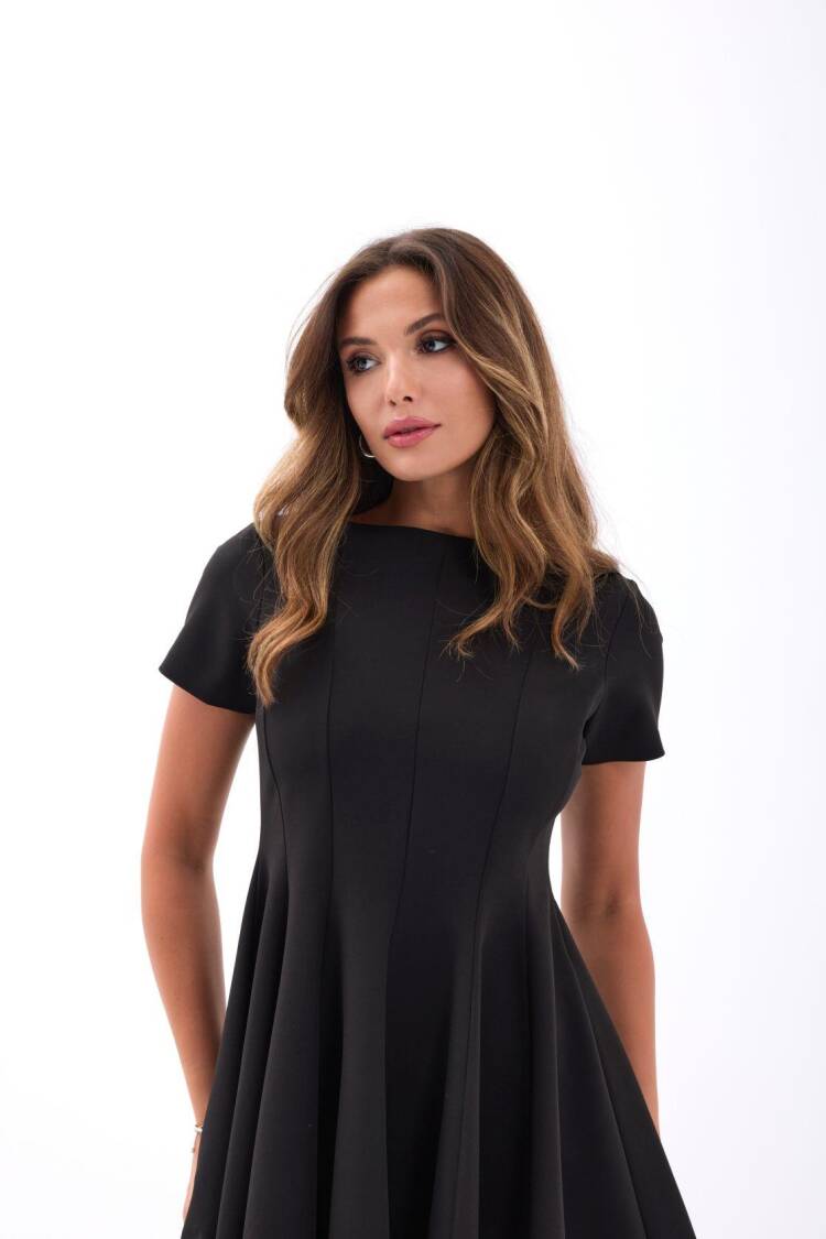 Black Skater Mini Dress With Short Sleeves
