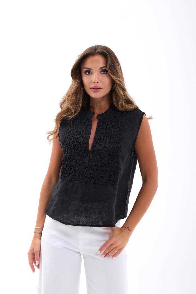 Black Ethnic Casual Elegant Shirt - Brand: Fame - Women's Clothing Wholesale - Globality Store