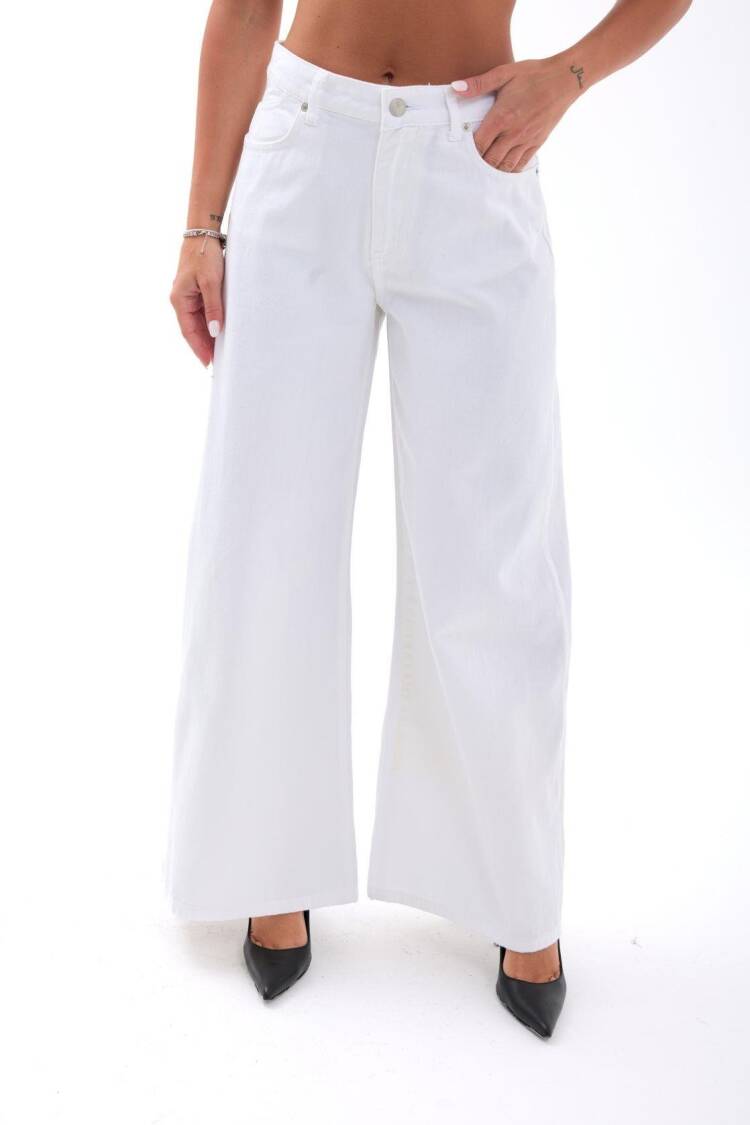 White Palazzo Pants With High Waist & Wide Leg