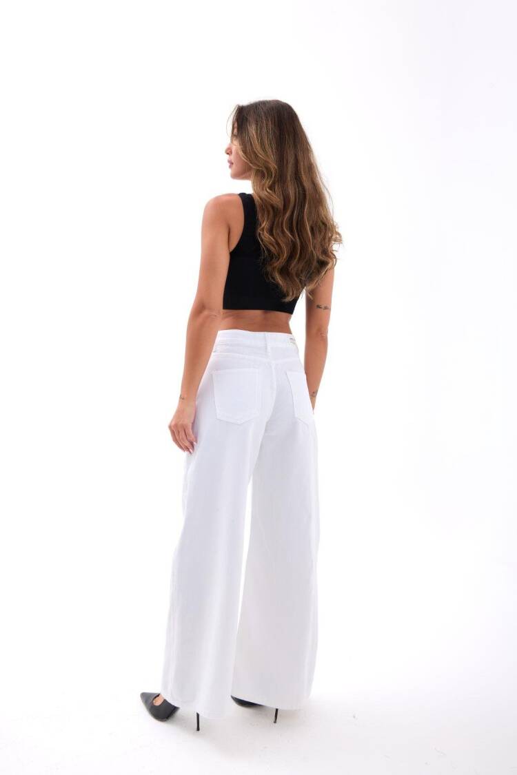 White Palazzo Pants With High Waist & Wide Leg
