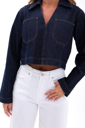 Navy Blue Casual Vintage Retro Shirt - Brand: Fame - Women's Clothing Wholesale - Globality Store