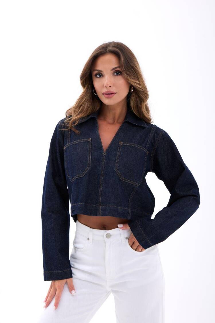 Navy Blue Casual Vintage Retro Shirt - Brand: Fame - Women's Clothing Wholesale - Globality Store