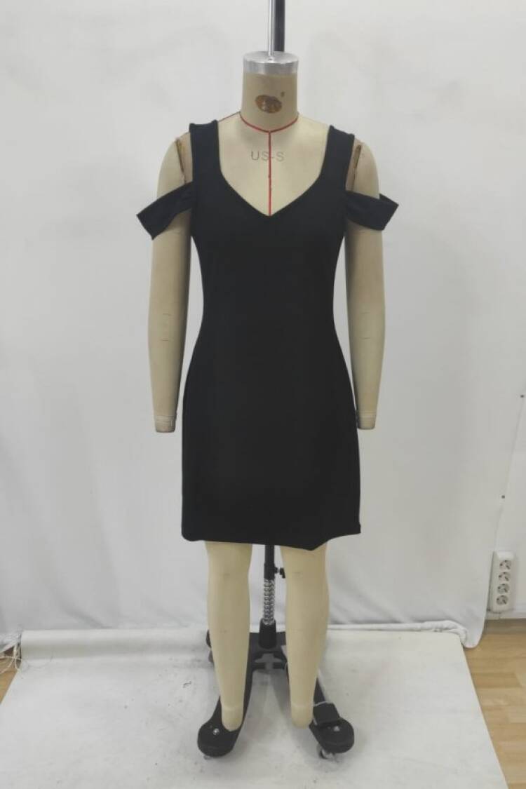 Black V-Neck Sleeveless Split Sleeve Shift Dress