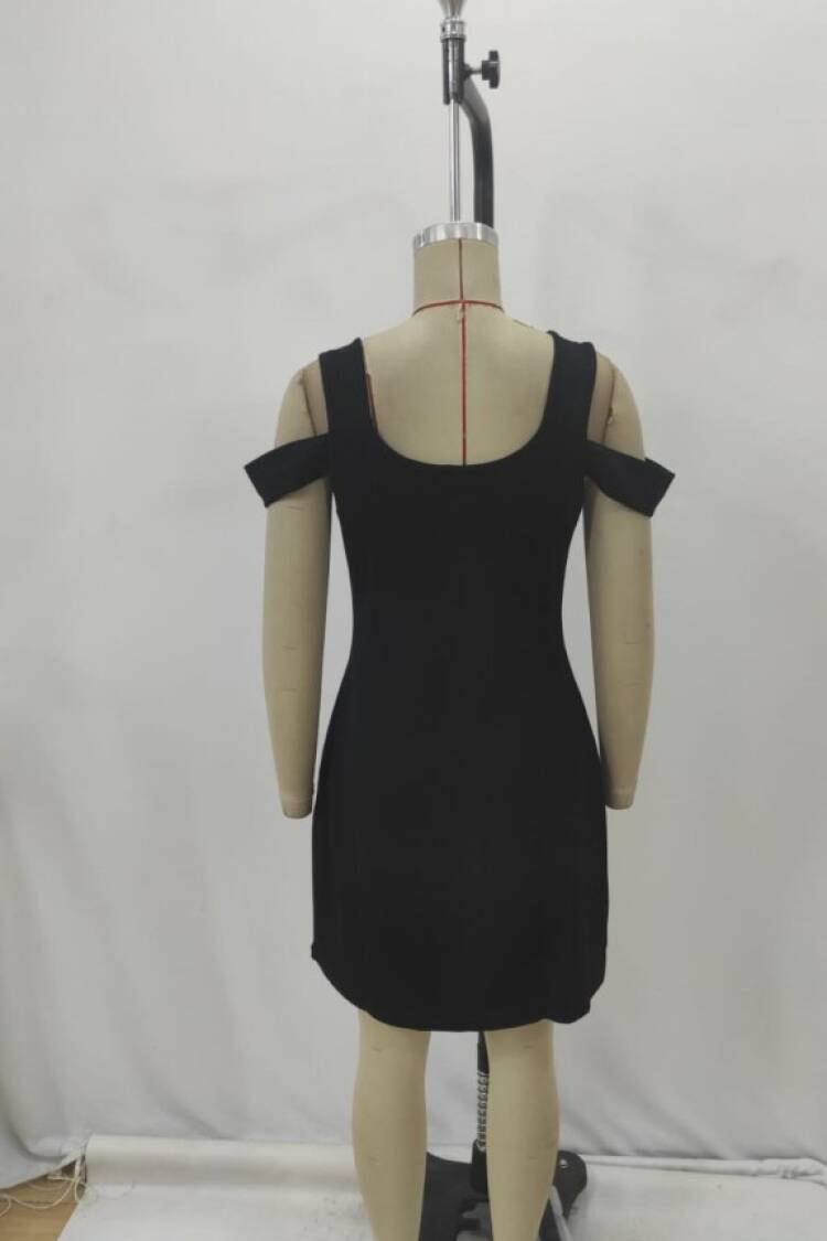 Black V-Neck Sleeveless Split Sleeve Shift Dress