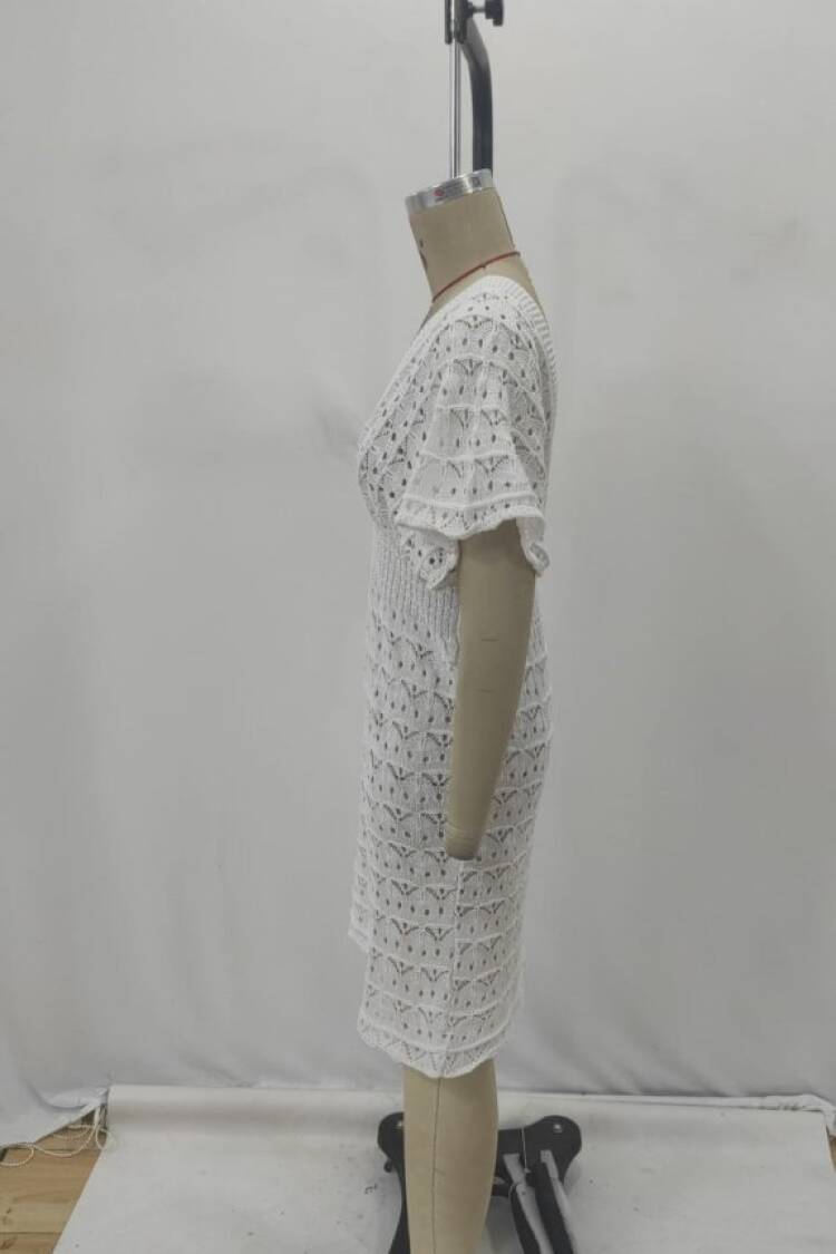 White Fit And Flare Dress With Plunging Neck