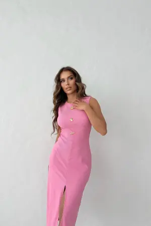 Pink Sheath Dress With Cap Sleeves - Brand: Ezgi Nisantasi - Women's Clothing Wholesale - Globality Store