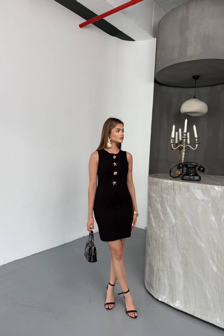 Black Sheath Mini Dress With Cap Sleeves - Brand: Ezgi Nisantasi - Women's Clothing Wholesale - Globality Store