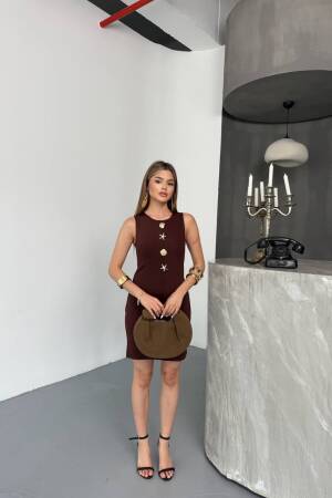Brown Sheath Mini Dress With Cap Sleeves - Brand: Ezgi Nisantasi - Women's Clothing Wholesale - Globality Store