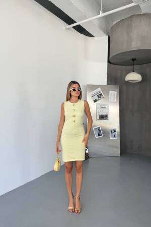 Yellow Sheath Dress With Cap Sleeves - Brand: Ezgi Nisantasi - Women's Clothing Wholesale - Globality Store