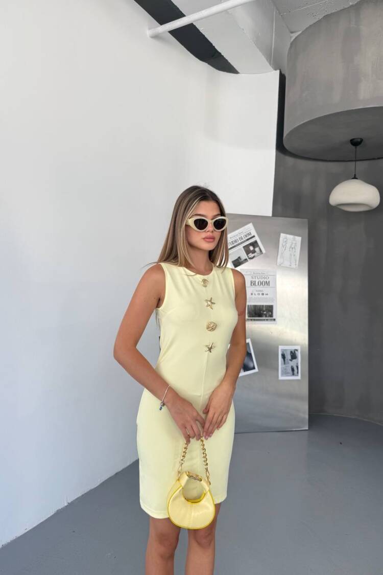 Yellow Sheath Dress With Cap Sleeves