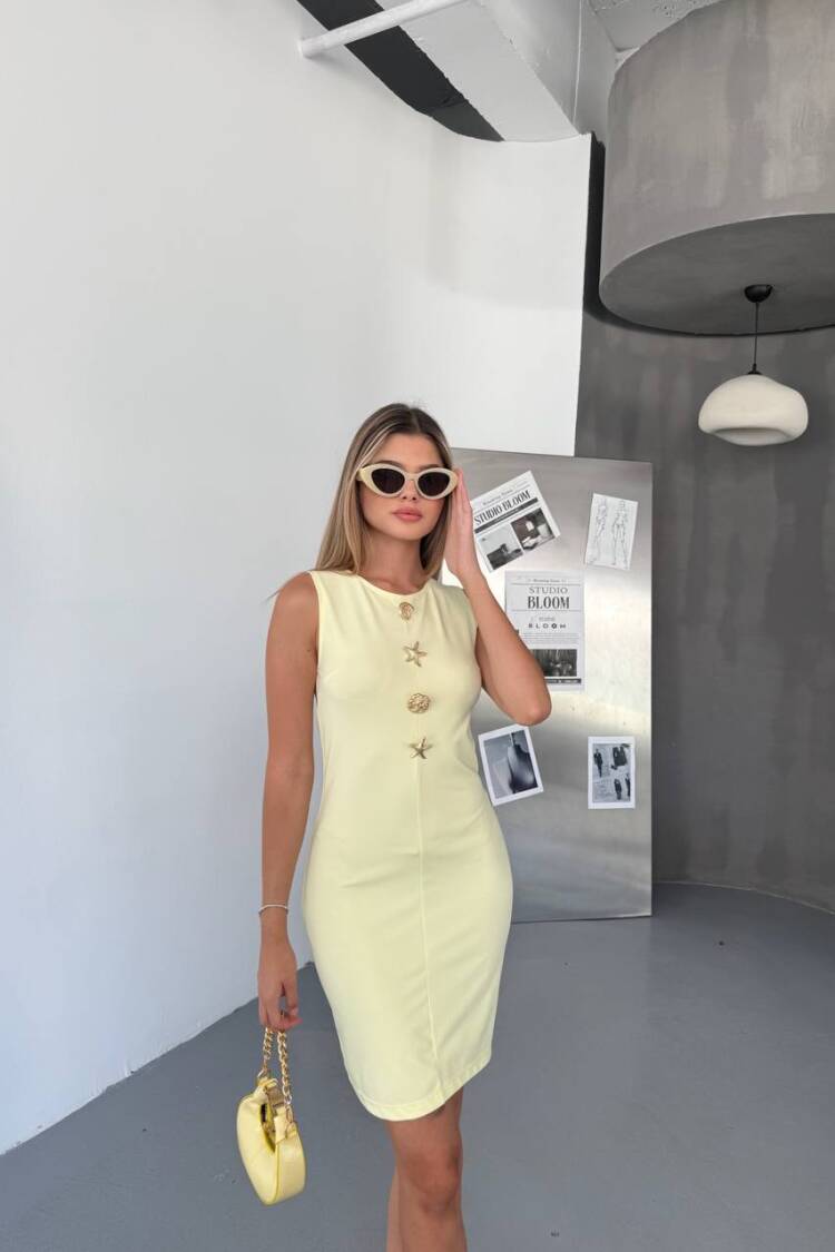 Yellow Sheath Dress With Cap Sleeves