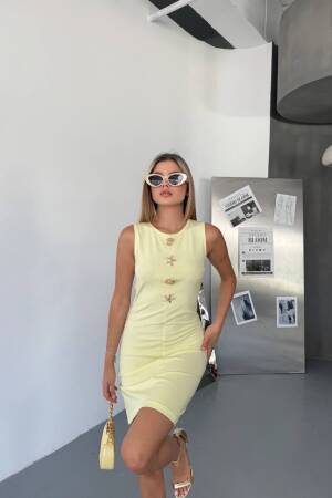 Yellow Sheath Dress With Cap Sleeves - Brand: Ezgi Nisantasi - Women's Clothing Wholesale - Globality Store