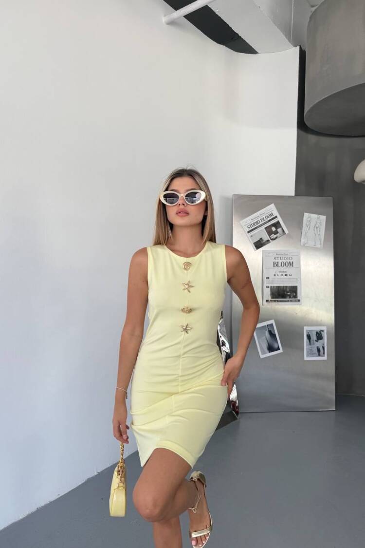 Yellow Sheath Dress With Cap Sleeves