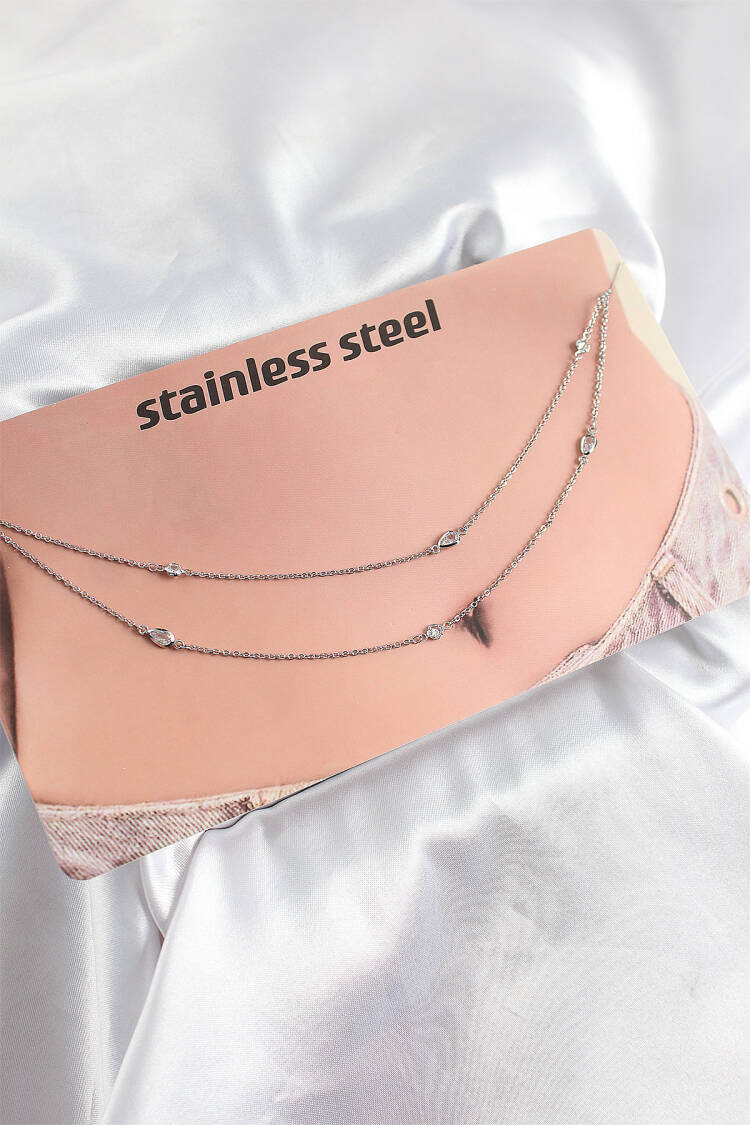316l Steel Zircon Stone Drop Pattern Silver Color Belly Waist Chain - Brand: Ebijuteri - Women's Clothing Wholesale - Globality Store