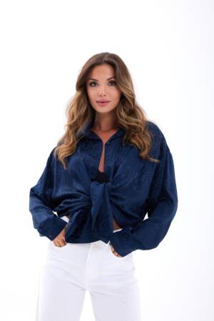 NavyOversized Fit Marble Crop Shirt - Brand: Fame - Women's Clothing Wholesale - Globality Store