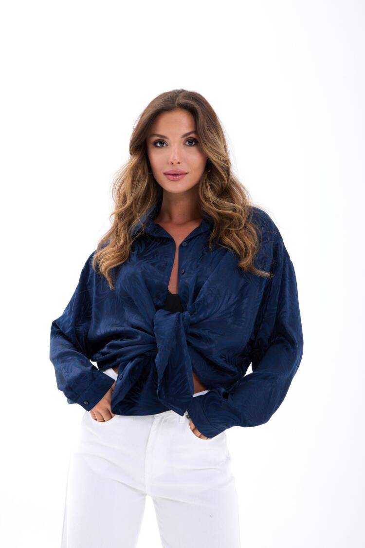 NavyOversized Fit Marble Crop Shirt - Brand: Fame - Women's Clothing Wholesale - Globality Store