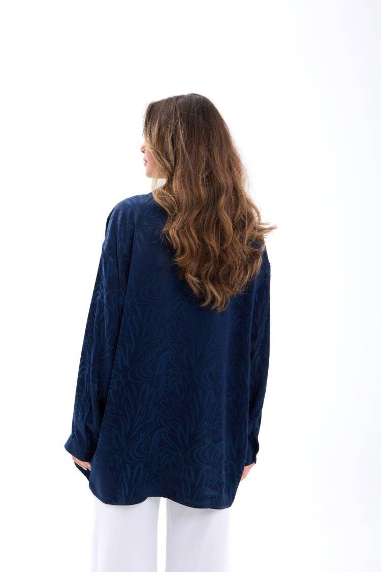 NavyOversized Fit Marble Crop Shirt