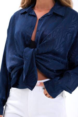NavyOversized Fit Marble Crop Shirt - Brand: Fame - Women's Clothing Wholesale - Globality Store