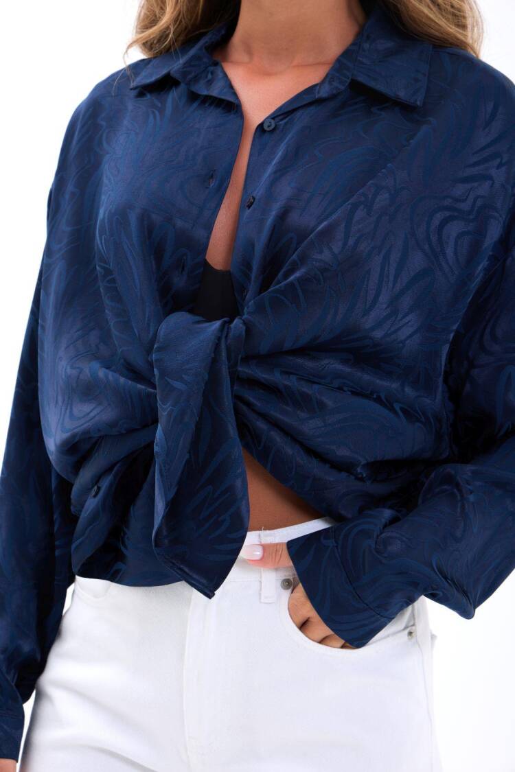 NavyOversized Fit Marble Crop Shirt