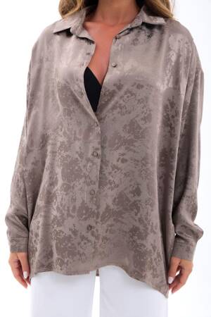 Beige Marble Buttoned Oversized Fit Shirt - Brand: Fame - Women's Clothing Wholesale - Globality Store