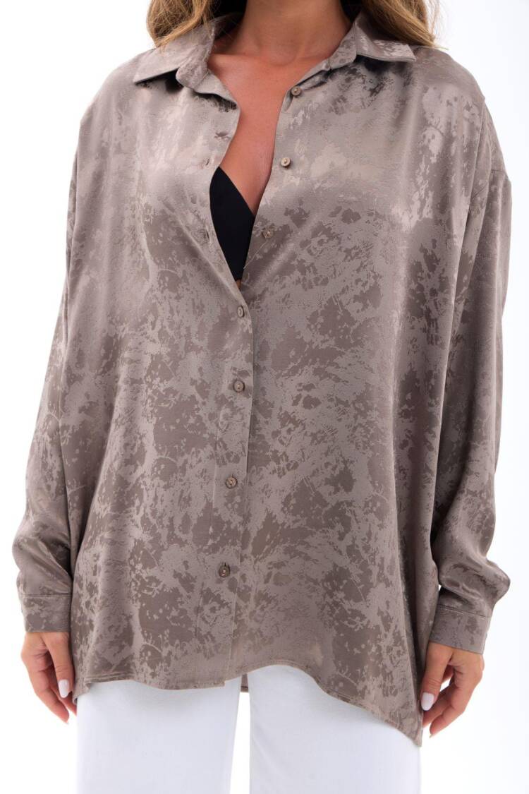 Beige Marble Buttoned Oversized Fit Shirt