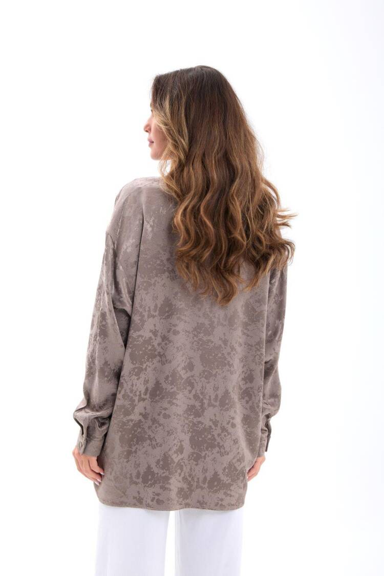 Beige Marble Buttoned Oversized Fit Shirt