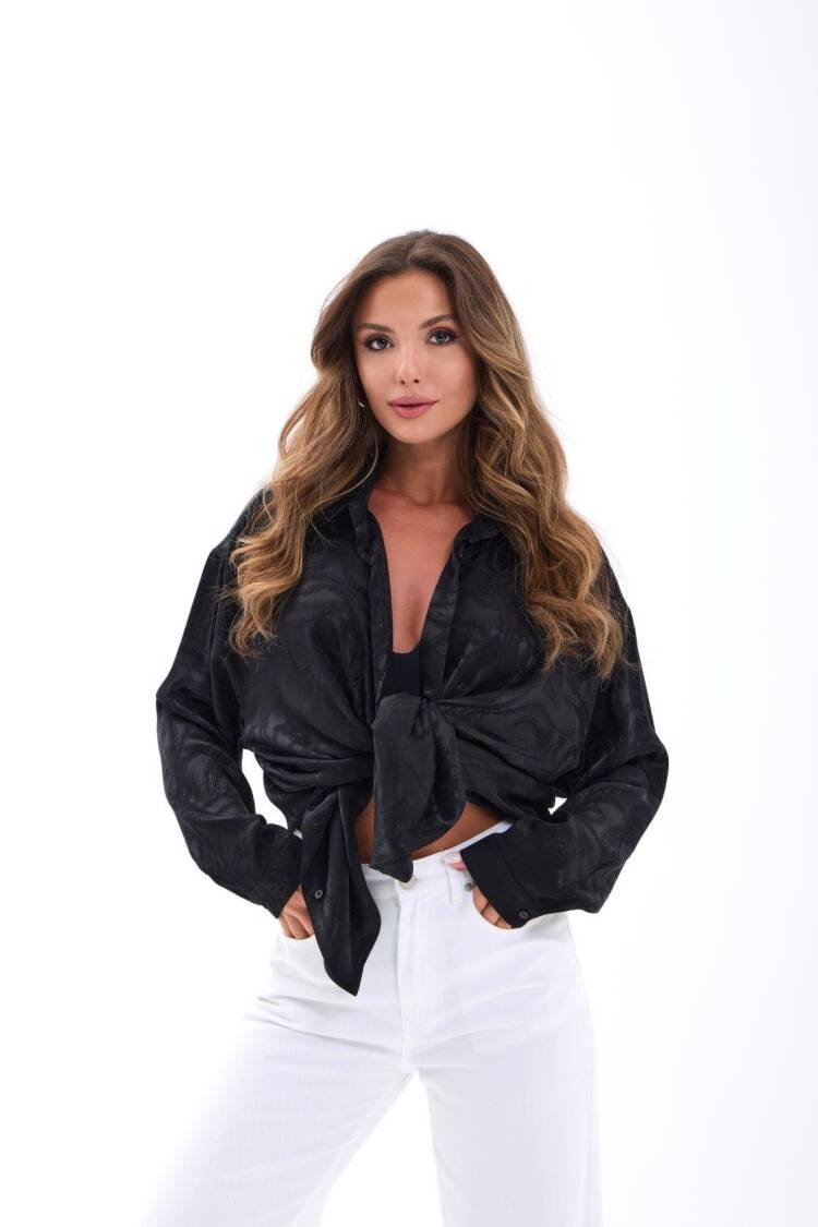 Oversized Paisley Shirt With Tie Closure - Brand: Fame - Women's Clothing Wholesale - Globality Store