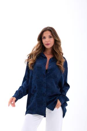 NavyOversized Casual Elegant Shirt - Brand: Fame - Women's Clothing Wholesale - Globality Store