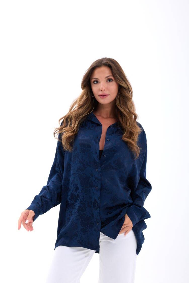 NavyOversized Casual Elegant Shirt