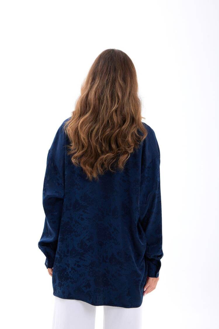 NavyOversized Casual Elegant Shirt