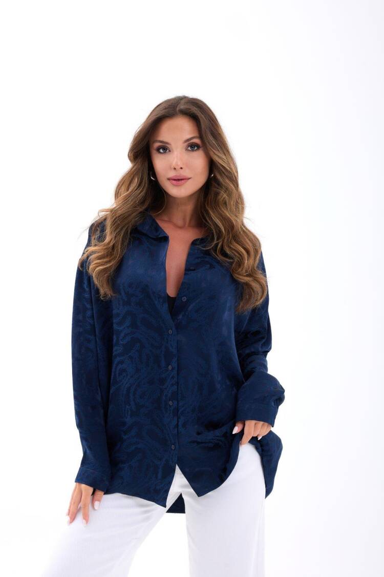 NavyOversized Shawl Collar Shirt - Brand: Fame - Women's Clothing Wholesale - Globality Store