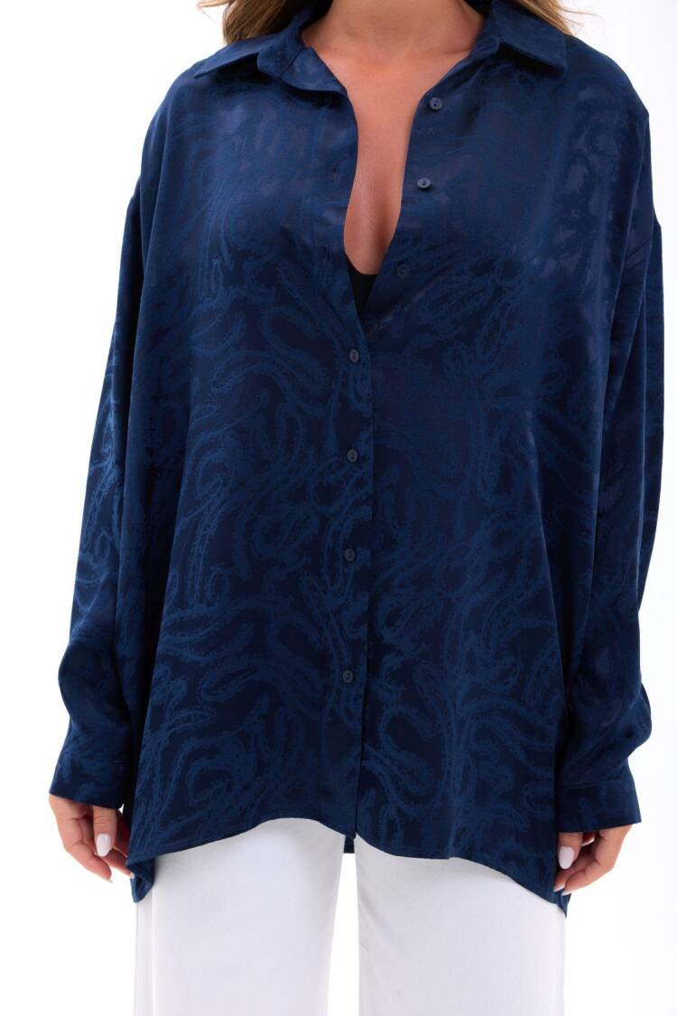 NavyOversized Shawl Collar Shirt
