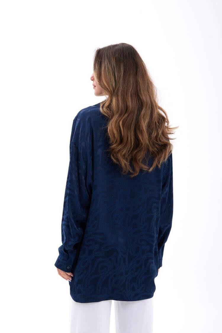 NavyOversized Shawl Collar Shirt