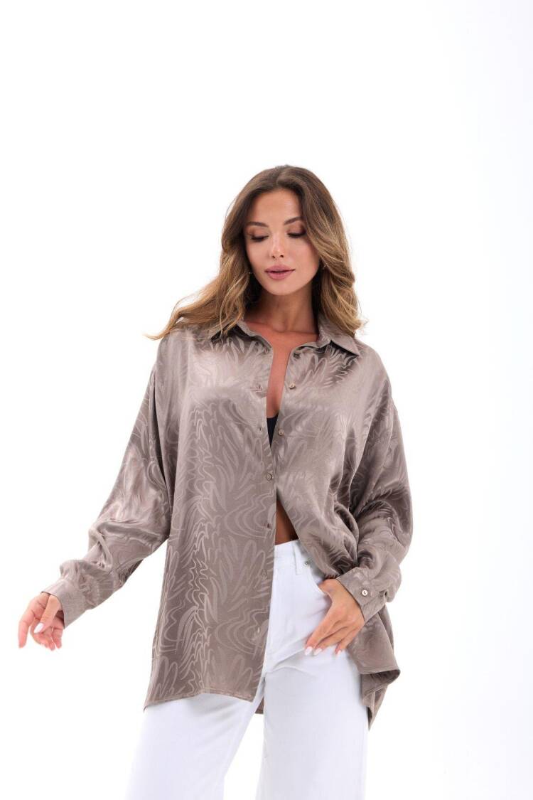Beige Marble Casual Elegant Shirt - Brand: Fame - Women's Clothing Wholesale - Globality Store