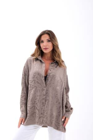 Beige Paisley Shawl Collar Oversized Buttoned Shirt - Brand: Fame - Women's Clothing Wholesale - Globality Store