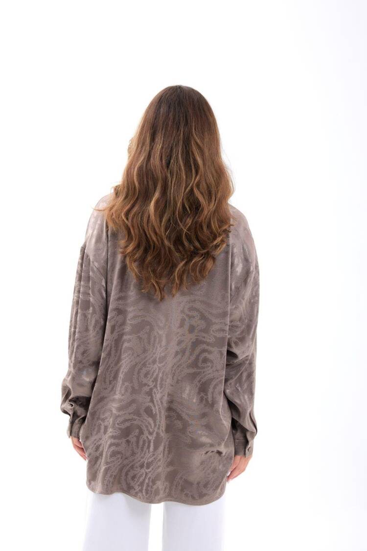 Beige Paisley Shawl Collar Oversized Buttoned Shirt