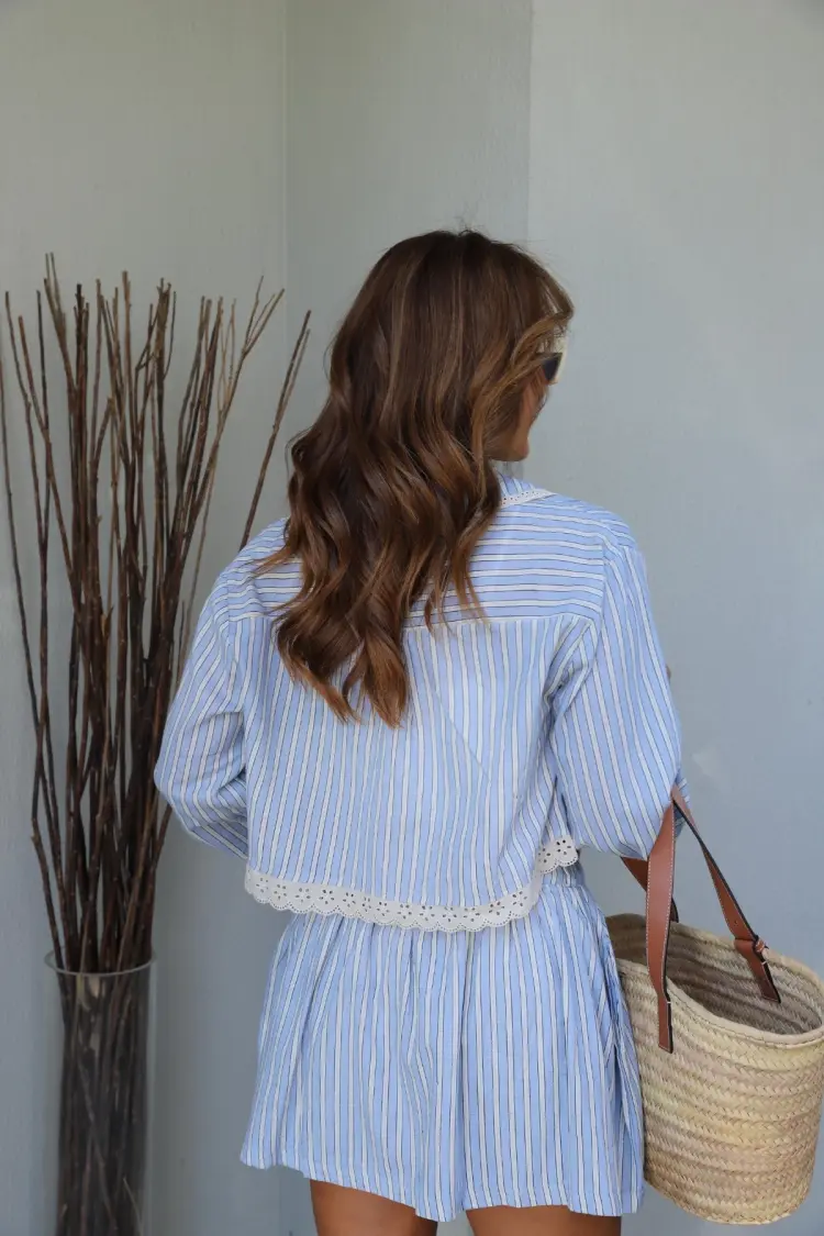 Striped Paper Bag Shorts With High Waist