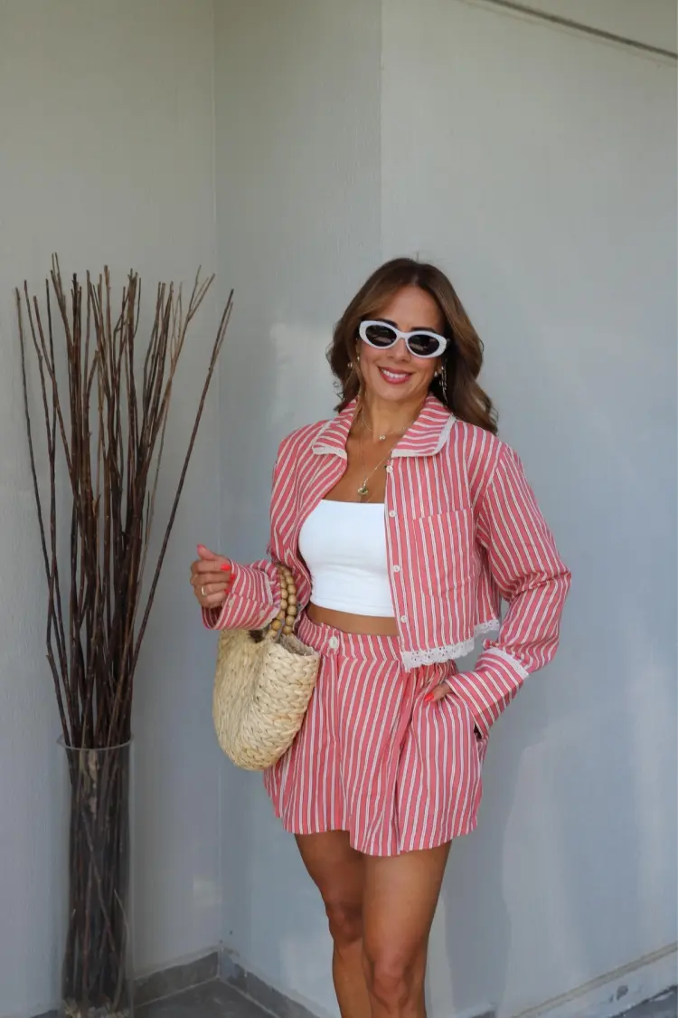 Pink Striped Paper Bag High Waist Shorts