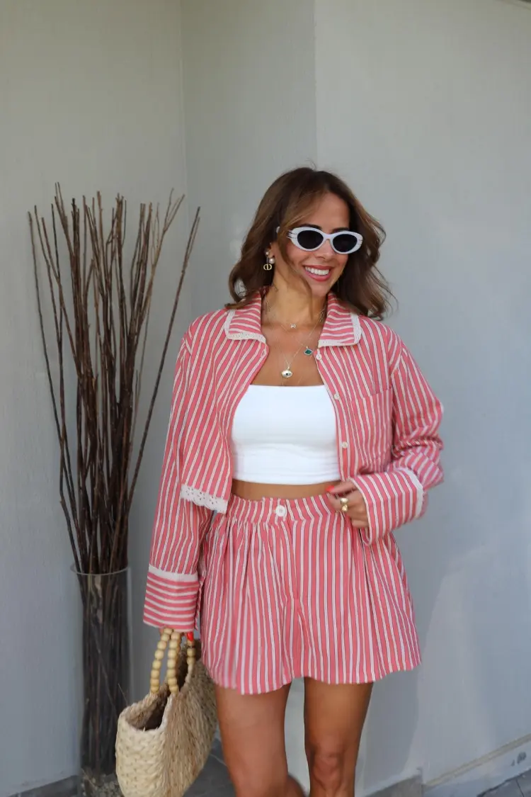 Pink Striped Paper Bag High Waist Shorts
