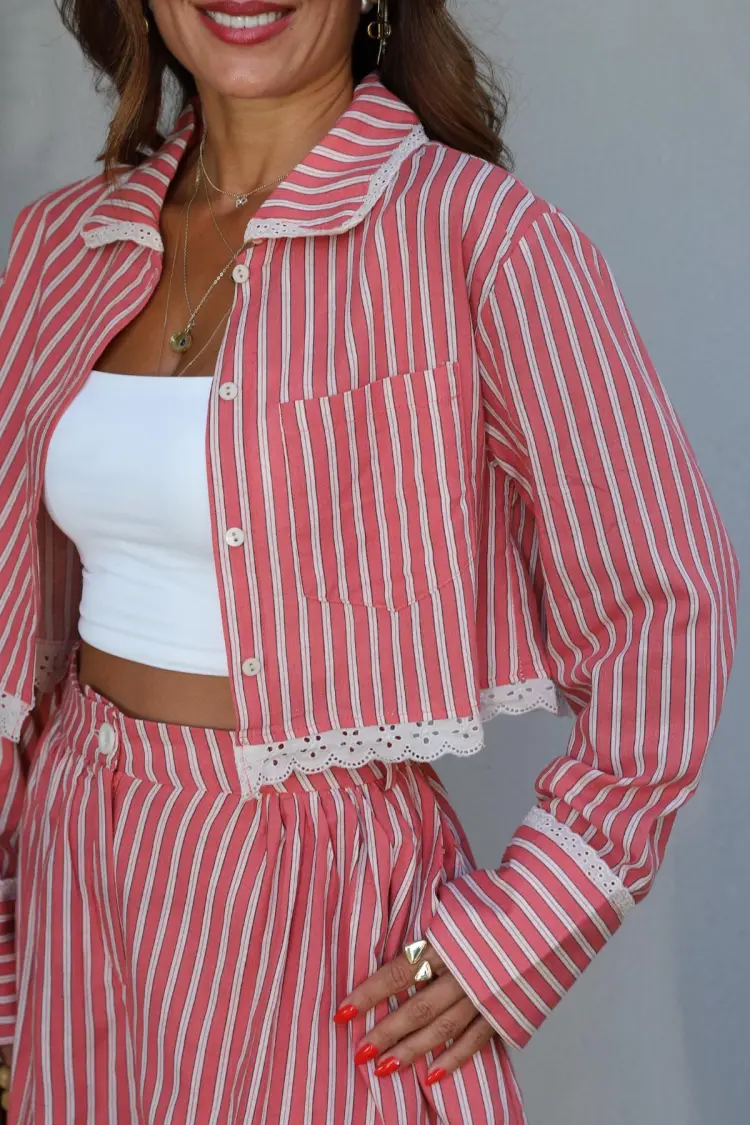 Pink Striped Paper Bag High Waist Shorts