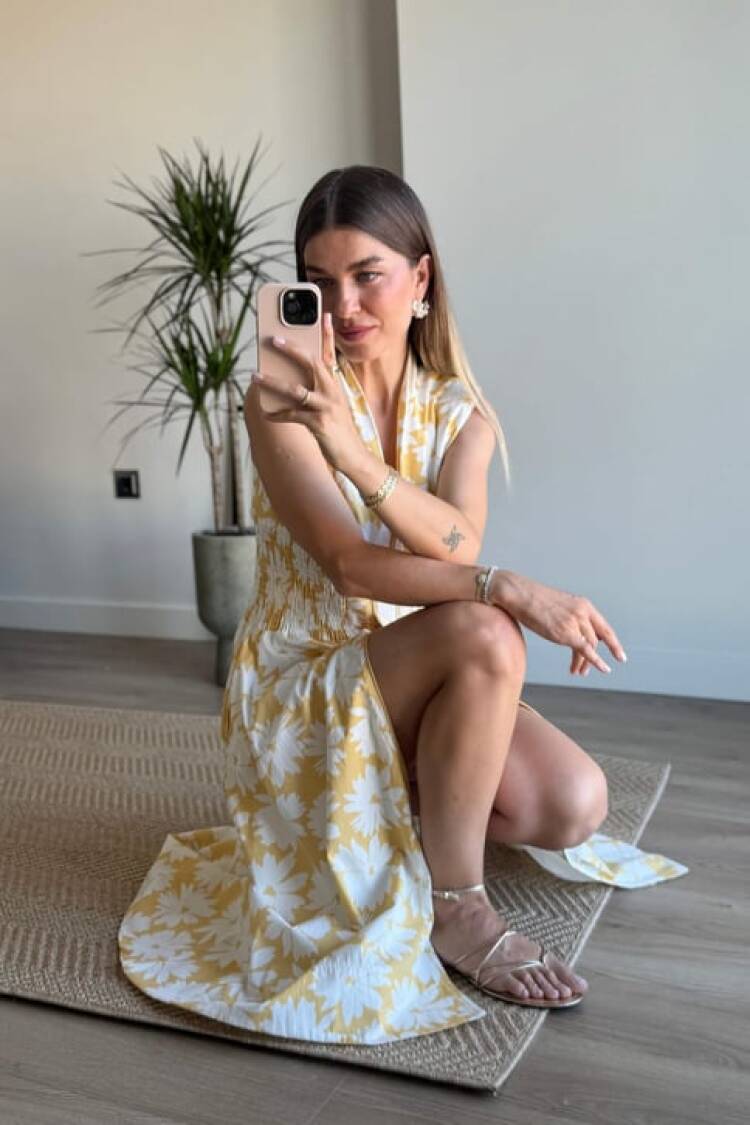 A-Line V-Neck Sleeveless Midi Dress