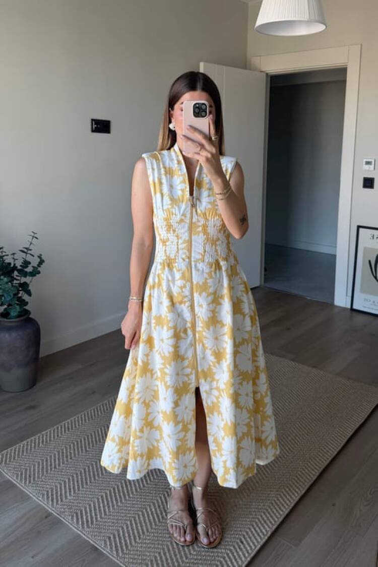 A-Line V-Neck Sleeveless Midi Dress