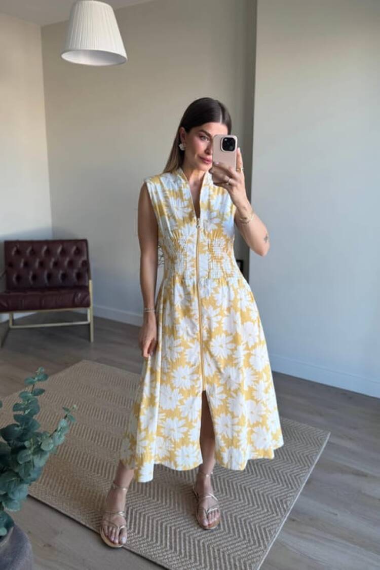 A-Line V-Neck Sleeveless Midi Dress