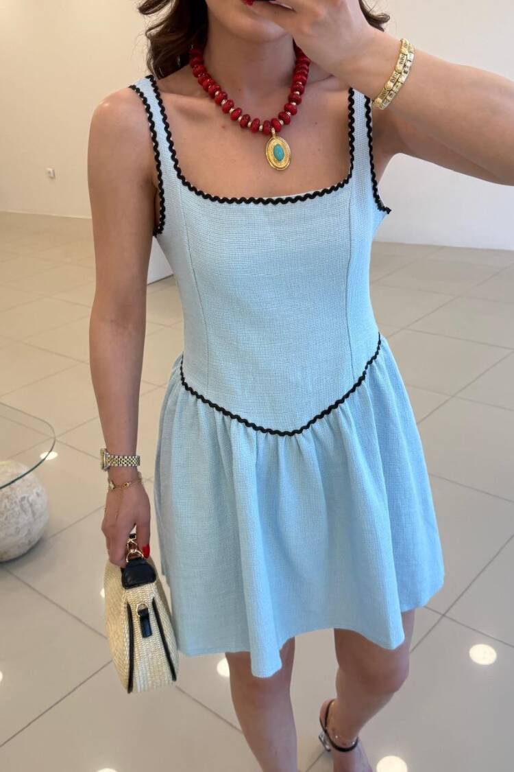 Black Babydoll Dress With Square Neck And Cap Sleeves